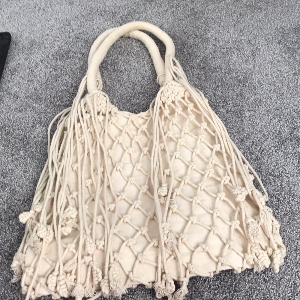 Chic Cream Macrame Tote Bag